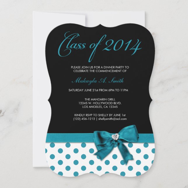Invitation Classe Turquoise Blue and Black with Polka-Dots de (Devant)