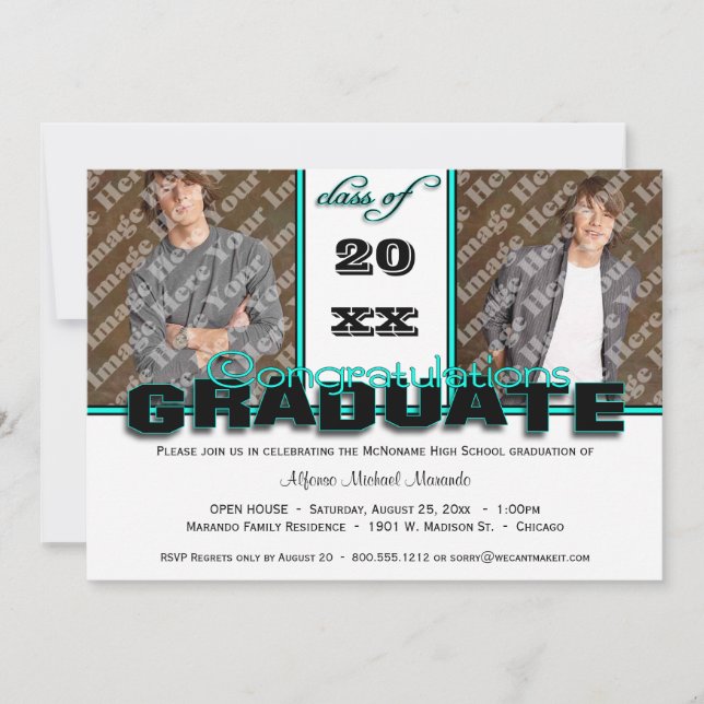 Invitation CLASSE turquoise d'invitation de fête de remise (Devant)