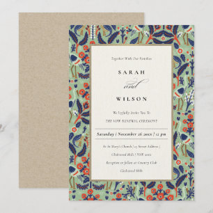 Invitation Classe Turquoise Ornat Floral Peacock Vow Renouvel