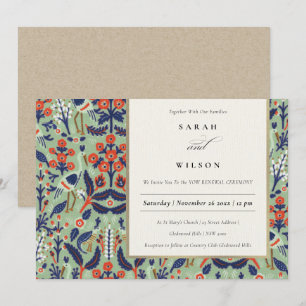 Invitation Classe Turquoise Ornat Floral Peacock Vow Renouvel