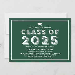 Invitation Classe verte de 2025 Casquette Rétro Graduation
