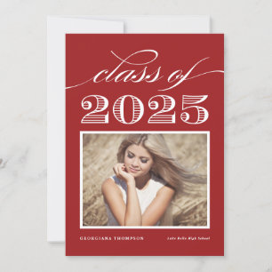 Invitation Classe vintage de 2024 Red Photo Graduation