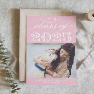 Invitation Classe vintage de 2025 Blush Pink Photo Graduation