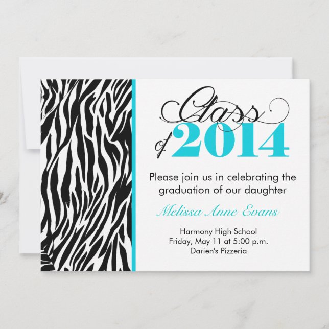 Invitation Classe Zebra Turquoise de 2014 (Devant)