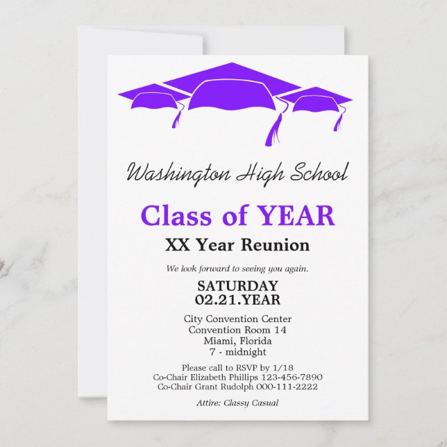 Invitation Classes de Graduation Violet Classe Modèle de Réun (Devant)