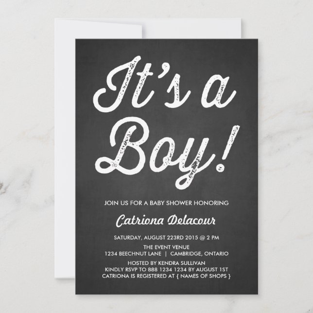 INVITATION CLASSEUR RUSTIQUE | C'EST UN GARÇON BABY SHOWER IN (Devant)