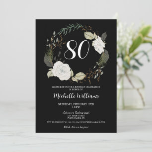 Invitation Classic 80e fête d'anniversaire Floral Wreath Gold