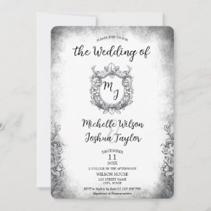 Invitation Classic Baroque Botanique Mariage Crest Monogramme