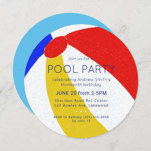 Invitation Classic Beach Ball piscine fête Anniversaire