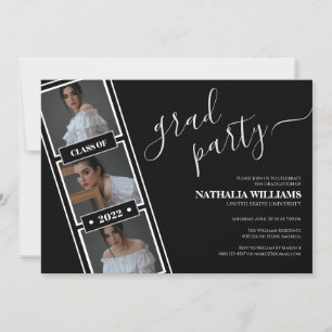 Invitation Classic Black Filmstrip Photo Collage Graduation