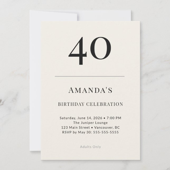 Invitation Classic Black & Ivory 40th Birthday Celebration (Devant)