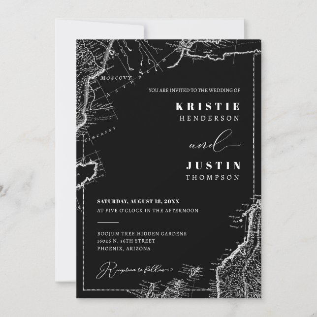 Invitation Classic Black Retro Voyage QR Code Mariage photo (Devant)