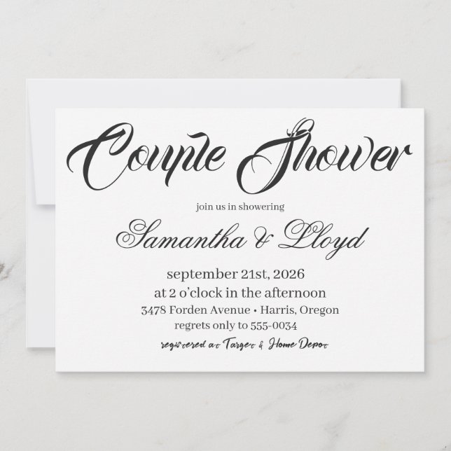 Invitation Classic Black & White Script Couples Bridal Shower (Devant)