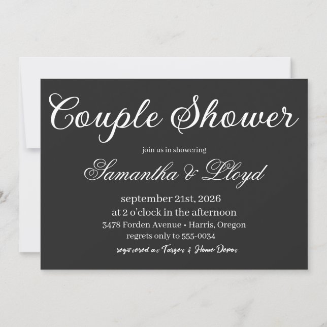 Invitation Classic Black & White Script Couples Bridal Shower (Devant)