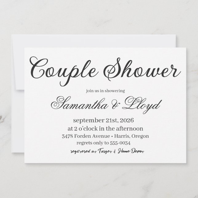 Invitation Classic Black & White Script Couples Bridal Shower (Devant)