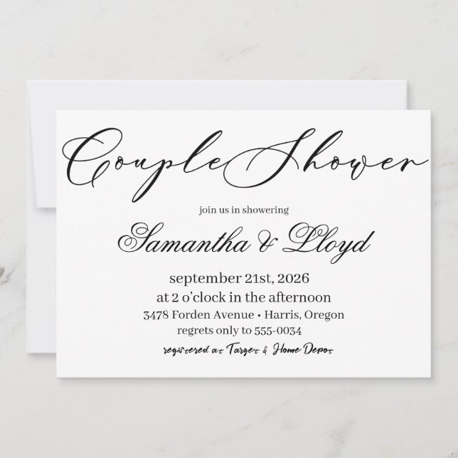 Invitation Classic Black & White Script Couples Bridal Shower (Devant)