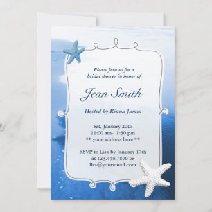 Invitation Classic Blue Beach & Starfish Fête de l'mariée Inv