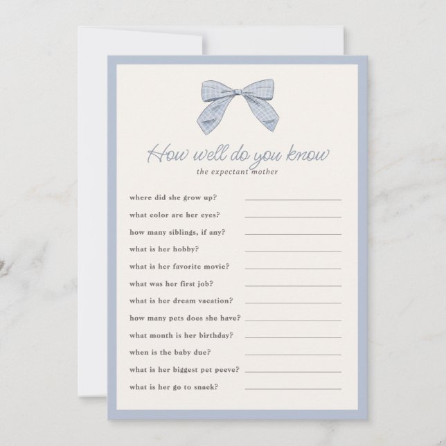 Invitation Classic Blue Bow Comment bien connaissez-vous le j (Devant)