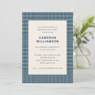 Invitation Classic Blue Glen Plaid Simple Stylish Graduation