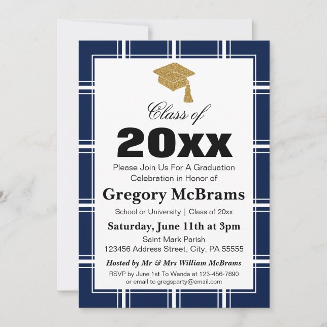 Invitation Classic Blue Graduation Party (Devant)