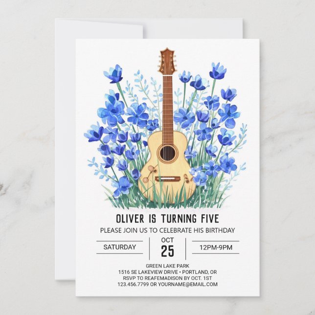 Invitation Classic Blue Guitar Boy Anniversaire (Devant)