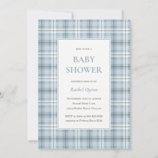 Invitation Classic blue tartan plaid pattern boy baby shower