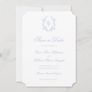Invitation Classic Blue Wedding Crest Save The Date Invite