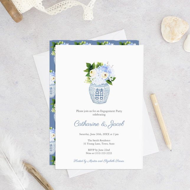 Invitation Classic Blue White Wedding Ginger Jar Engagement (Créateur téléchargé)