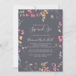 Invitation Classic Blue Wild Floral Sip et Voir
