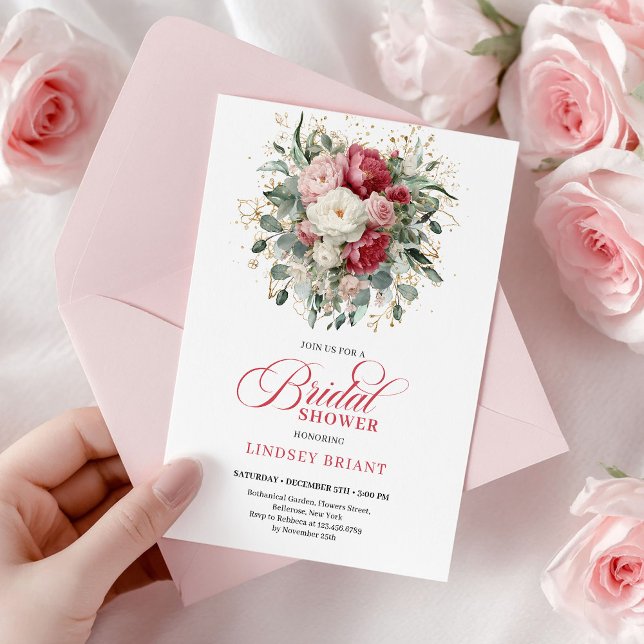 Invitation Classic Bohemian Burgundy Blush Gold Bridal Shower (Classic Bohemian Burgundy Blush Gold Bridal Shower

)