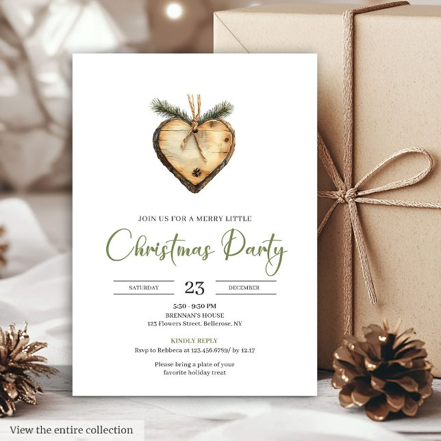 Invitation Classic Bohemian Pine Wreath Watercolor Holiday  (Classic Bohemian Pine Wreath Watercolor Holiday Invite)