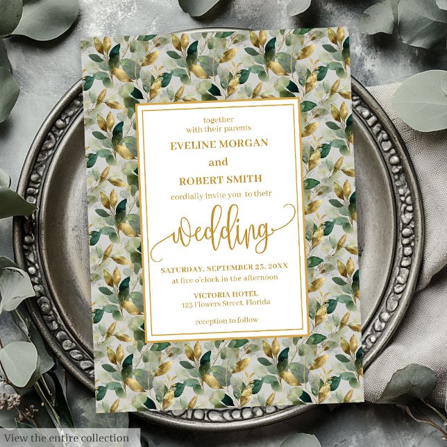 Invitation Classic Boho Forest Green Gold Eucalyptus Mariage (Classic Boho Forest Green Gold Eucalyptus Wedding Invitation)