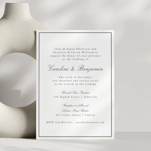 Invitation Classic Brown Border Script Elegant Wedding RSVP (Créateur téléchargé)