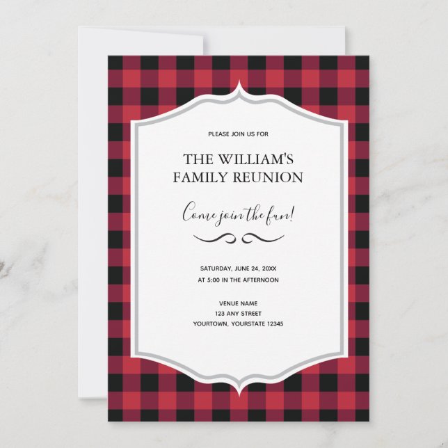 Invitation Classic Buffalo Plaid Check Black Red Event (Devant)