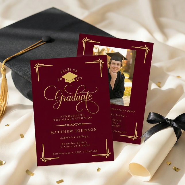 Invitation Classic Burgundy Gold Graduation (Créateur téléchargé)