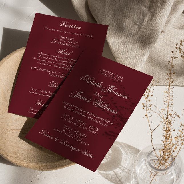 Invitation Classic Burgundy Old Money All In One Wedding (Créateur téléchargé)
