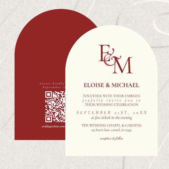 Invitation Classic Burgundy Red Monogram Minimalist Wedding (Classic Burgundy Red Monogram Minimalist Wedding Invitation)