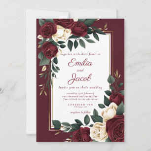 Invitation Classic Burgundy Rose Blanche Floral Or Mariage I