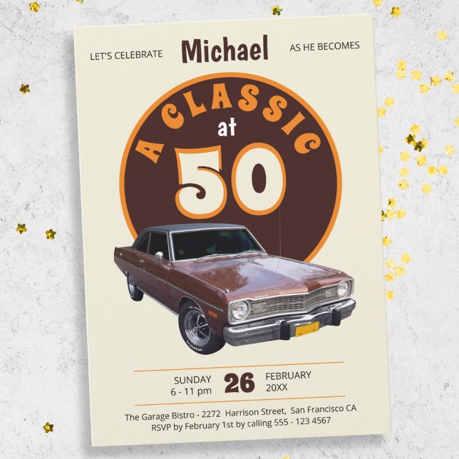 Invitation Classic Car Fun Retro 50th Birthday Party (Mockup View)