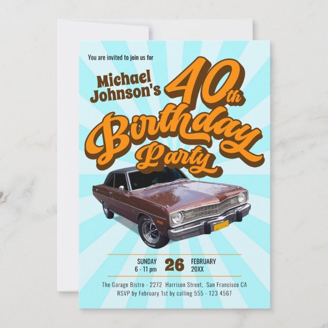 Invitation Classic Car Retro Amusants Vintage 40e anniversair (Devant)
