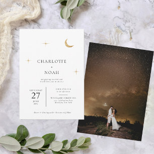 Invitation Classic Celestial Gold Moon Stars Mariage photo