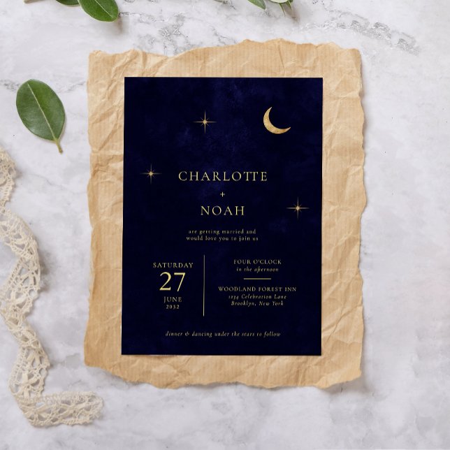Invitation Classic Celestial Midnight Gold Moon Stars Mariage (Créateur téléchargé)