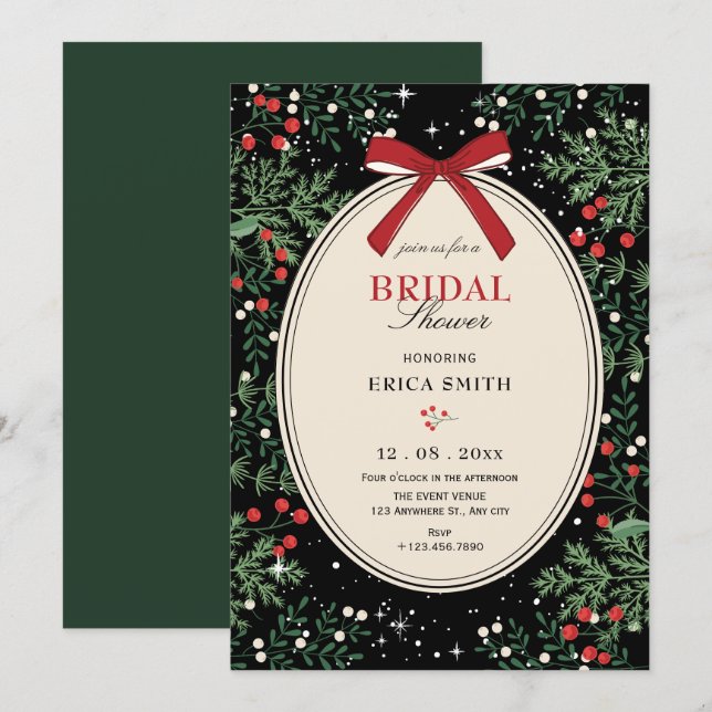 Invitation Classic cherry bow bridal shower (Devant / Derrière)