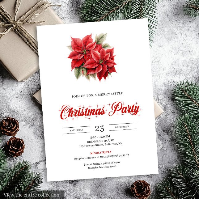 Invitation Classic Chic Vintage Christmas Poinsettia Flowers (Classic Vintage Christmas Poinsettia Flowers Invitation)