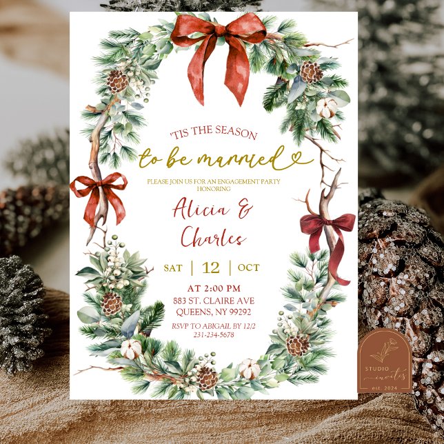 Invitation Classic Christmas Wreath Engagement Party (Créateur téléchargé)