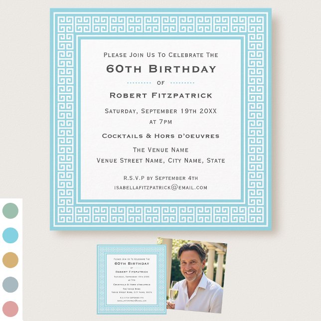 Invitation Classic Custom Age Photo Anniversaire Party Blue (Créateur téléchargé)