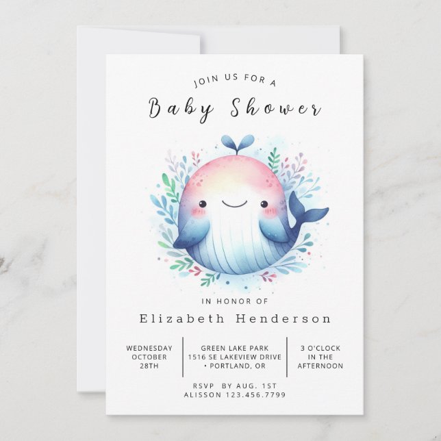 Invitation Classic Custom Whale Baby shower (Devant)