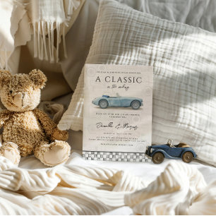 Invitation Classic dans le Baby shower automobile Making Blue
