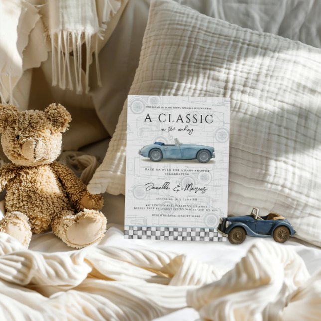 Invitation Classic dans le Baby shower automobile Making Blue (Créateur téléchargé)
