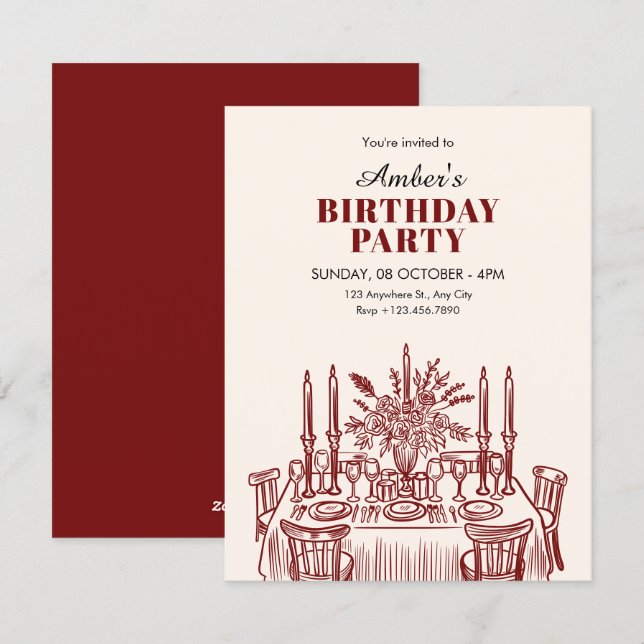 Invitation Classic Dining table birthday (Devant / Derrière)